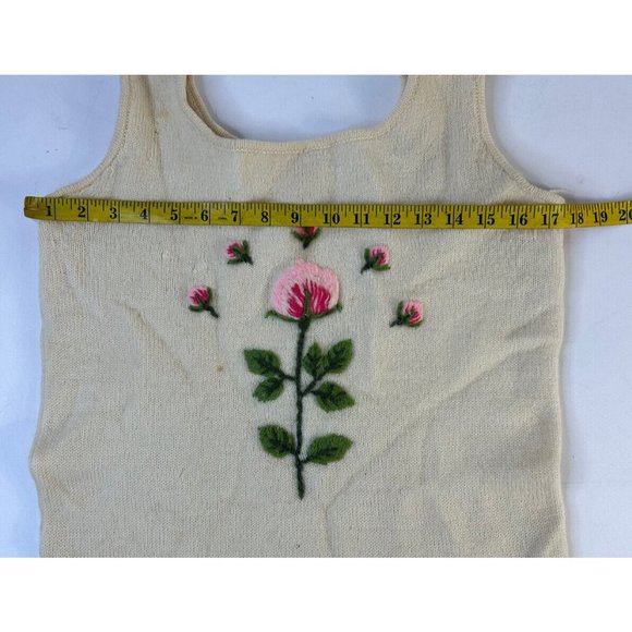 Vintage Wool Felted Yarn Country Floral Mini Micro Sweater Dress - Picture 8 of 11